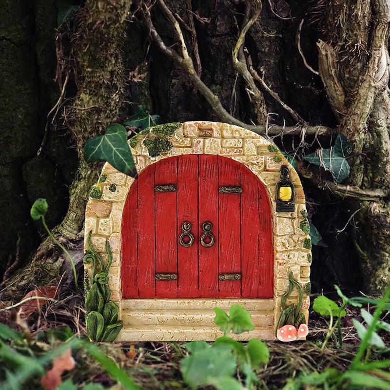 SETOFI Fairy Door for Tree, Wooden Fairy Doors Elf Door Miniature Wood Doors for Garden Yard Trees Ornaments (G) - Image 2